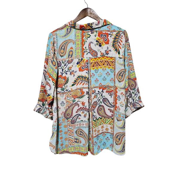 Rose & Olive Button-Up Top Paisley Patchwork Desigh Women's Size 1X Boho Trendy - Picture 4 of 6